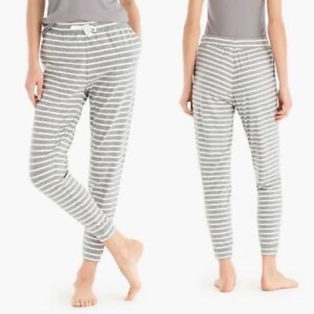 EUC J. Crew Dreamy Grey and White Striped Jogger Lounge Pant with Drawstring M
